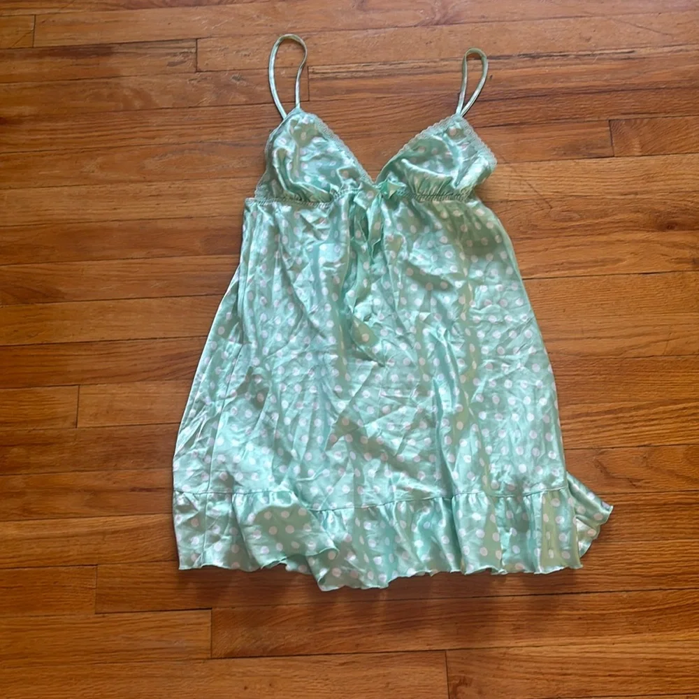 Y2K Victoria’s Secret Angels Polka Dot Mint Baby Doll Chemise Nightgown